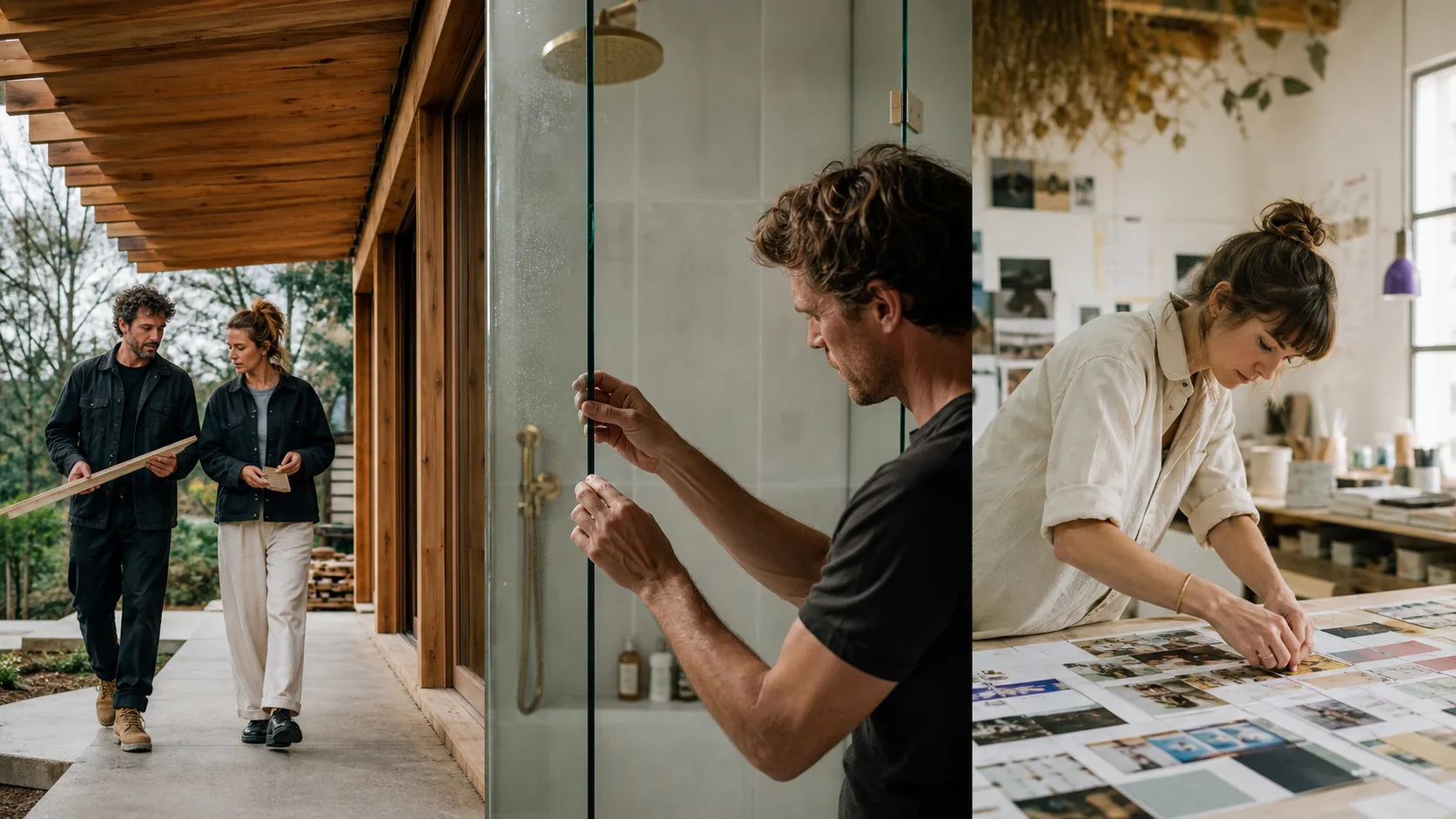 Illustratieve scène van buitenarchitectuur, glasinstallatie en een creatieve contentstudio