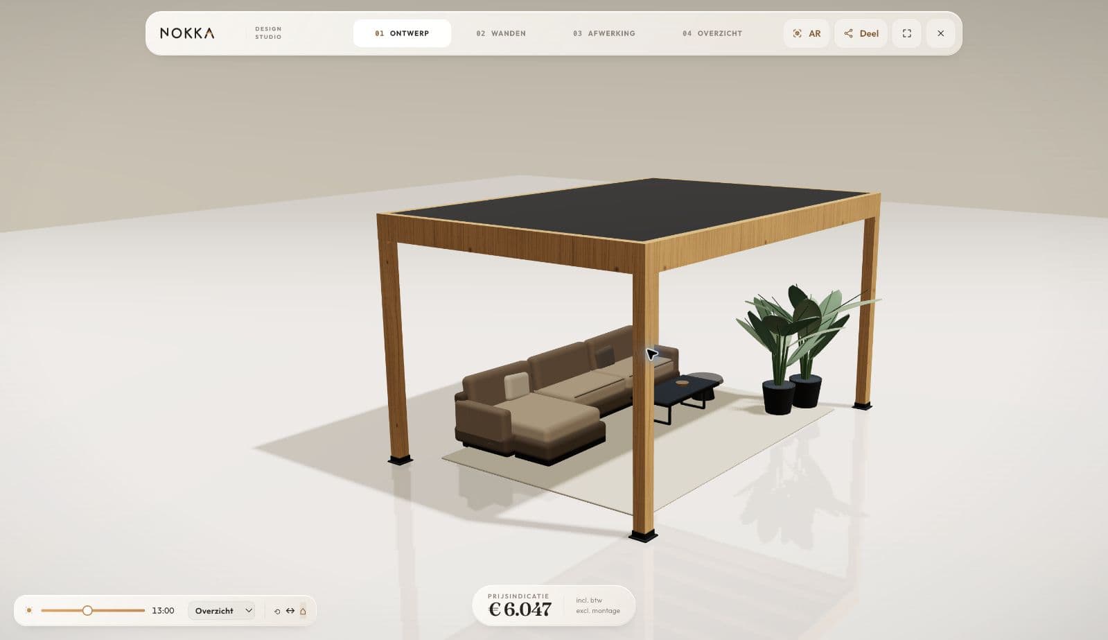 NOKKA Design Studio met een configureerbare houten overkapping en zitgedeelte