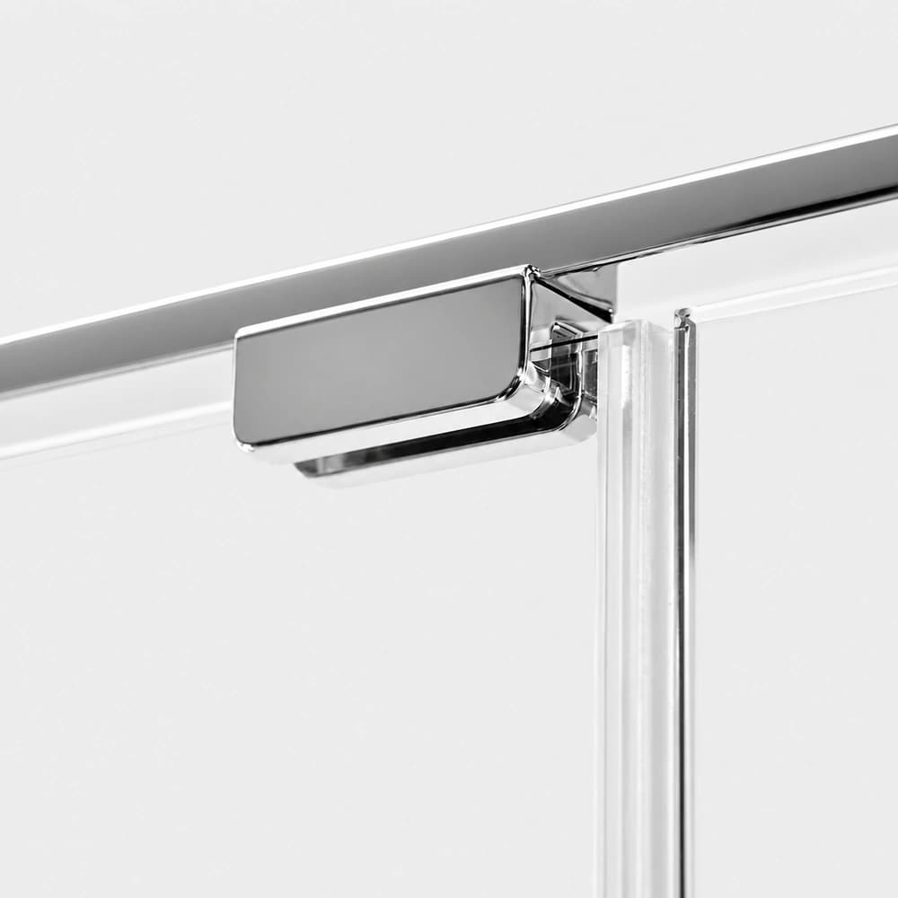 Chrome stabilizer detail on a glass shower panel